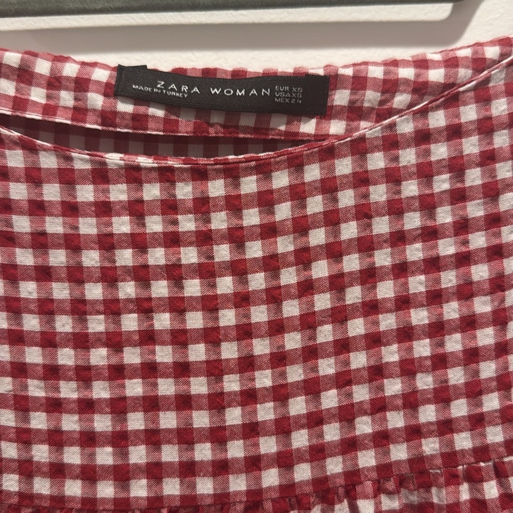 Zara Red Gingham Ruffle Dress XS - Picture 4 of 4